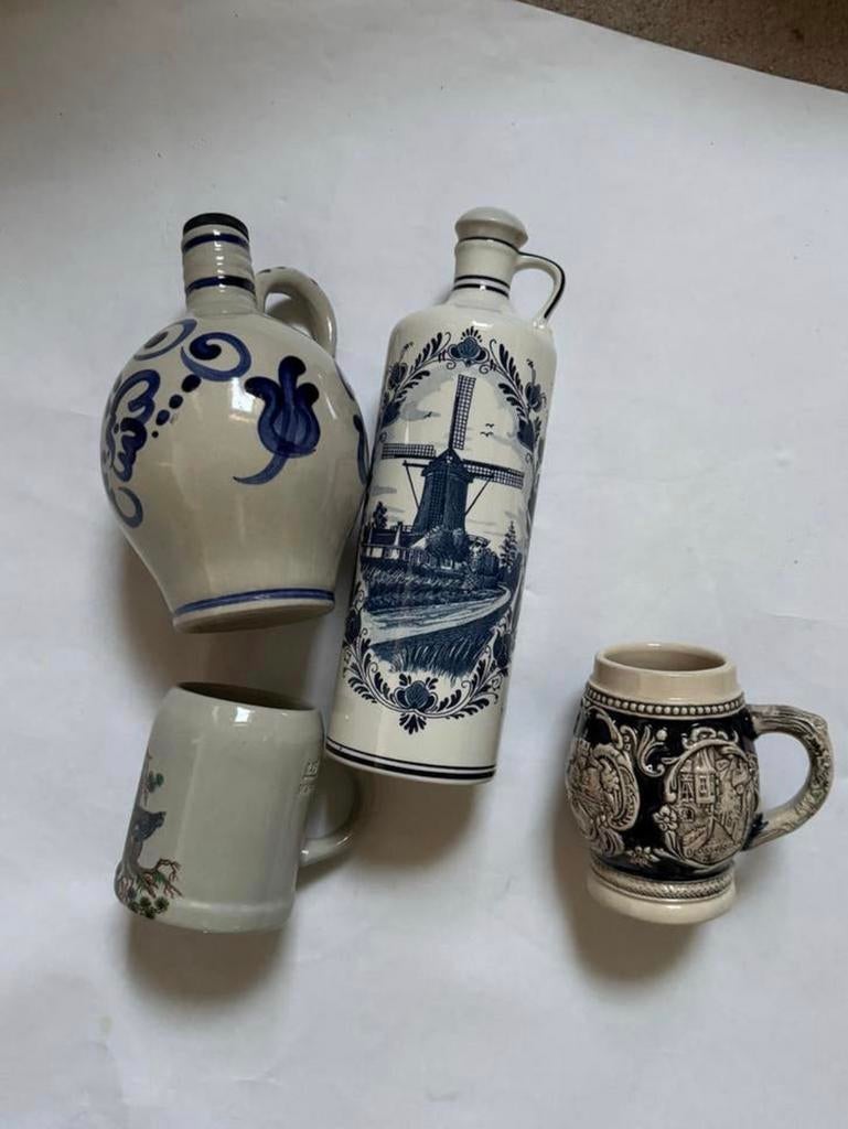 Delfts Blauw Collectie: Kan, Fles en Bekers, Antiek en Kunst, Antiek | Keramiek en Aardewerk, Ophalen