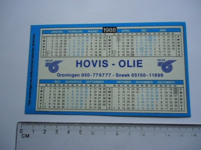 sticker oud SNEEK Hovis olie oil 1988 kalender friesland, Verzenden, Zo goed als nieuw