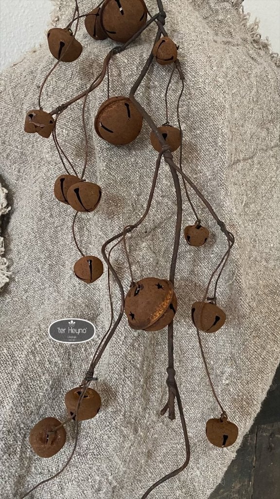 Tak belletjes roest 80 cm kerst bel stoer sober landelijk, Verzenden, Nieuw, Bruin, Metaal