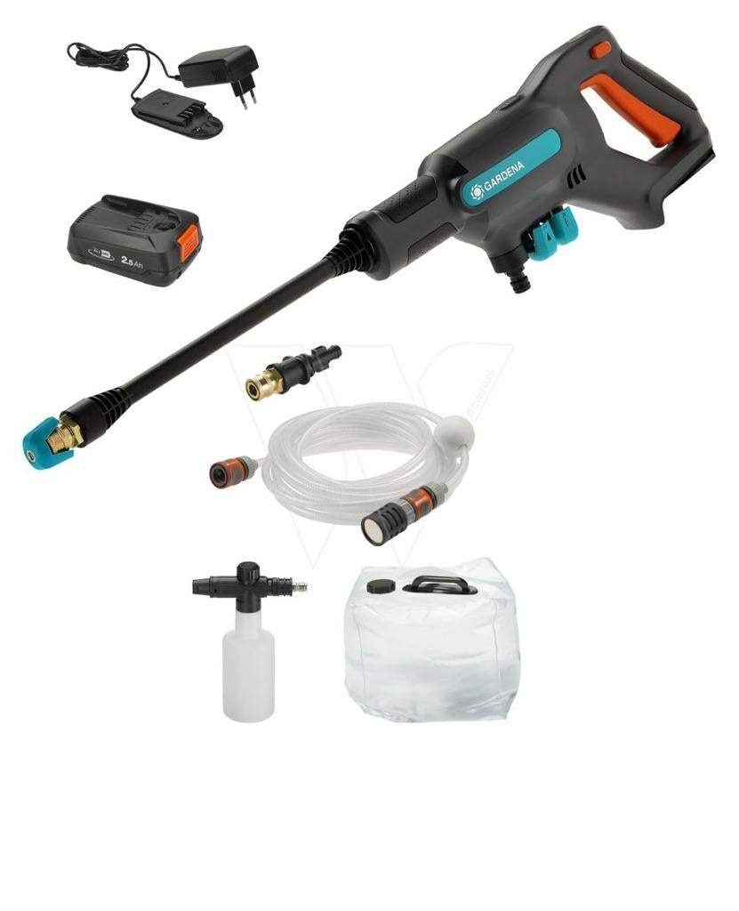 Gardena Accu Hogedrukreiniger met Borstel en Accessoires, Ophalen of Verzenden, Zo goed als nieuw, Accu, Met regelbare waterdruk
