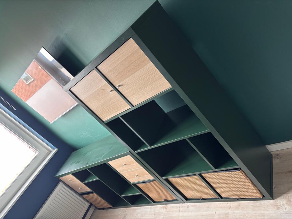 2x Speciale Groene IKEA Kallax met Lades, Deuren & Bakken, Ophalen, Kunststof, Gebruikt, 100 tot 150 cm