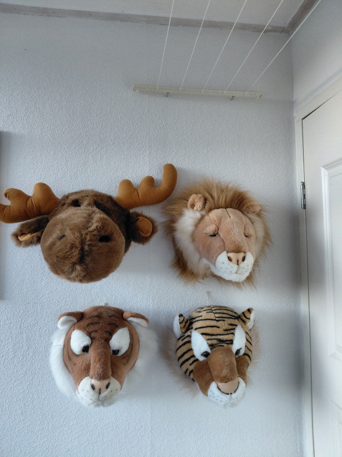 Set van 4 vintage pluche dierenkoppen voor aan de muur, Overige merken, Overige typen, Ophalen of Verzenden, Zo goed als nieuw