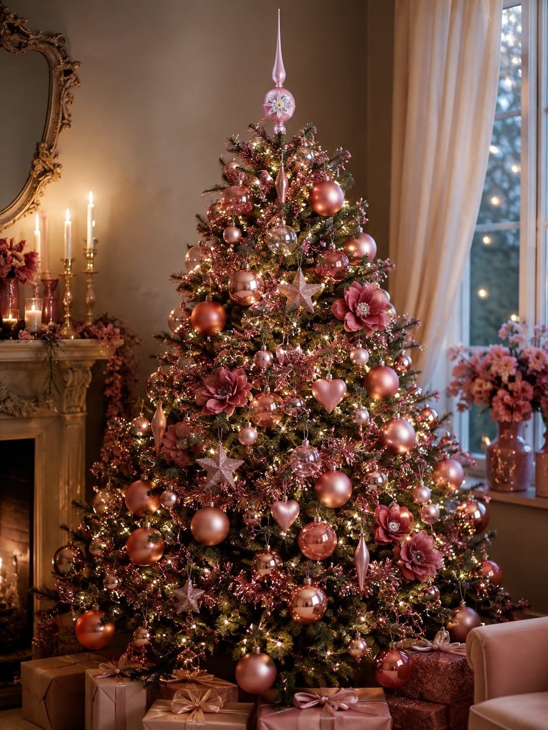 Mooi pakket glazen kerstballen & decoraties – warm roze, Diversen, Ophalen, Zo goed als nieuw