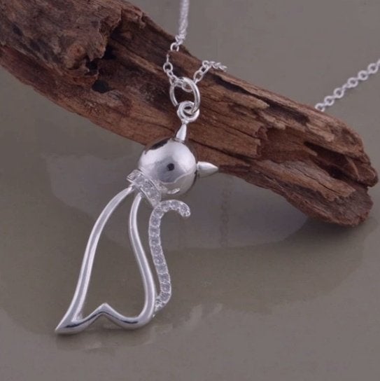 Kat 925 sterling zilveren kettinghanger, Nieuw, Ophalen of Verzenden, Met edelsteen, Zilver