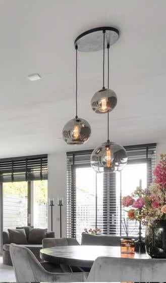 Hanglamp bollen rookglas, Huis en Inrichting, Lampen | Hanglampen, Ophalen, Zo goed als nieuw, Minder dan 50 cm