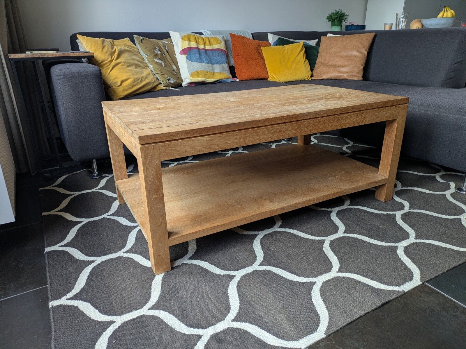 Massief eikenhouten salontafel, Ophalen, 50 – 75, Gebruikt, 100 tot 150 cm
