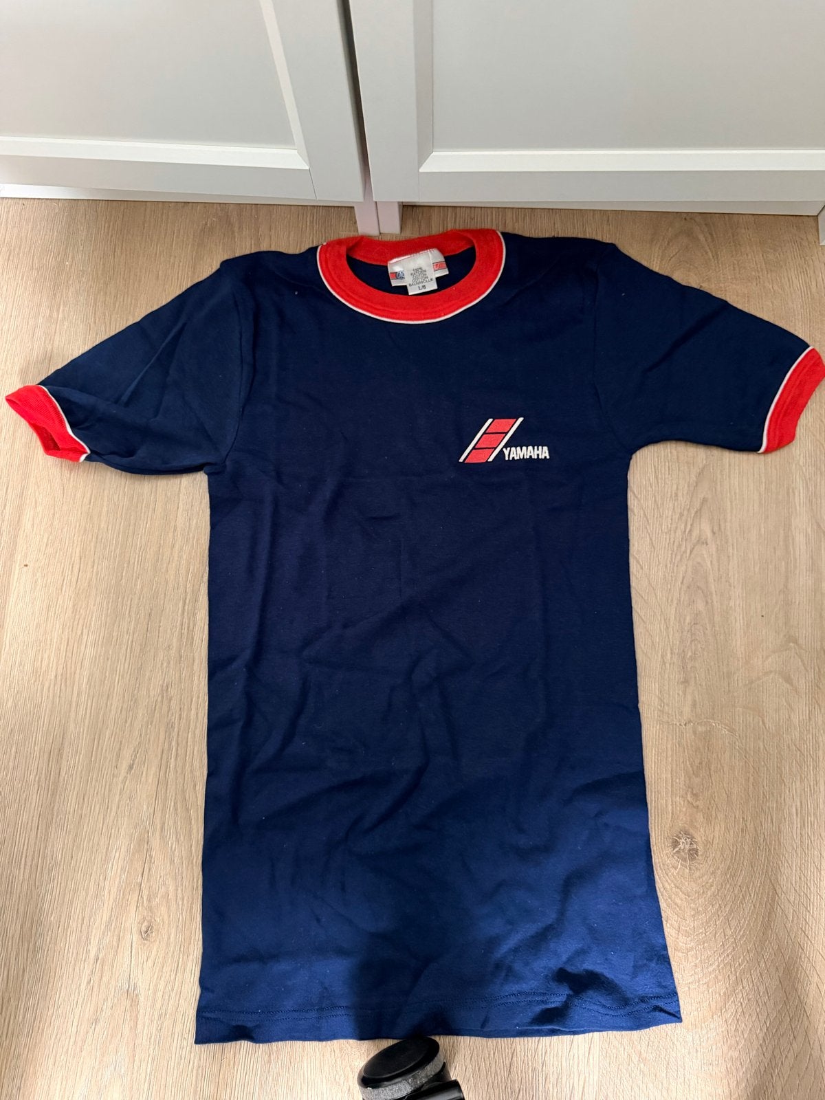 Vintage Yamaha T-shirt - Maat L (valt als een S), Ophalen of Verzenden, Gedragen, Maat 52/54 (L), Blauw