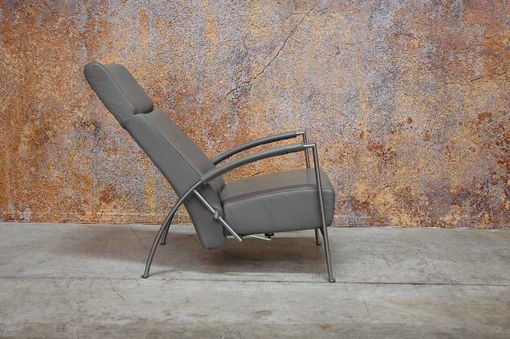 ZGANieuw! grijze leren Harvink de Club relax design fauteuil, Harvink, Harvink, 75 tot 100 cm, Ophalen of Verzenden