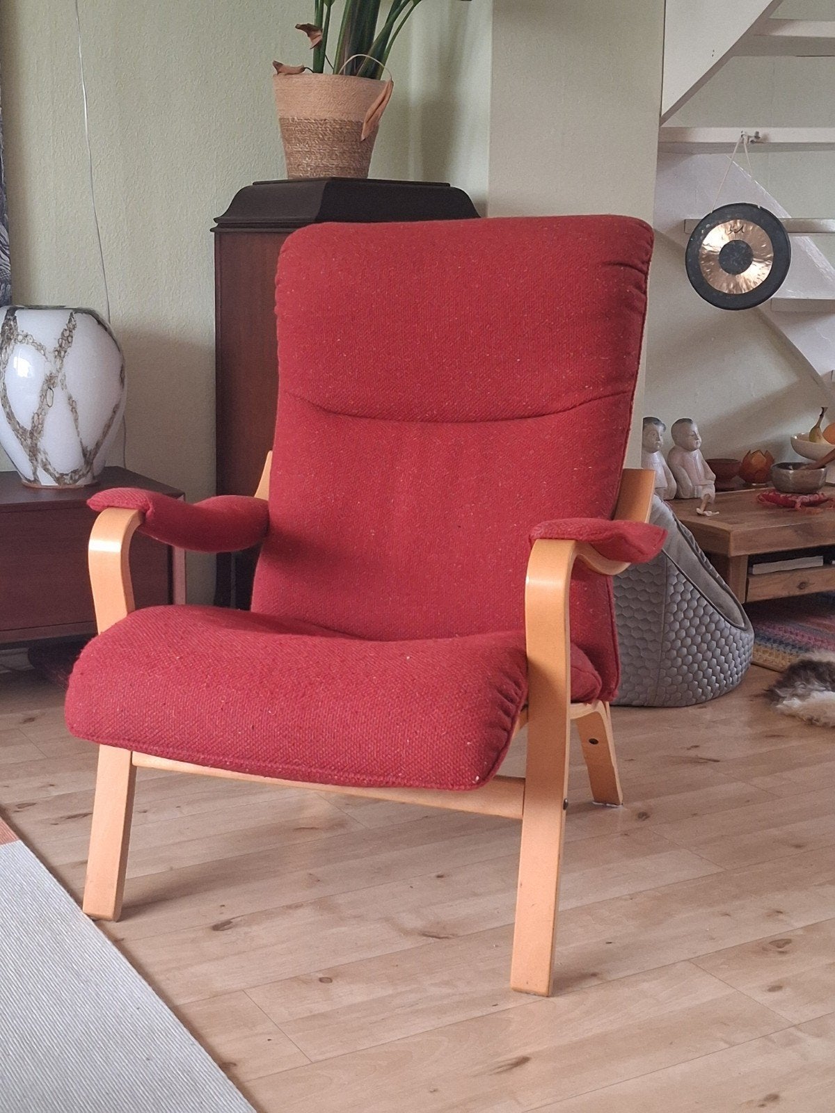 Originele Scandinavische stoel (geen Ikea), wollen bekleding, Ophalen, Gebruikt, 75 tot 100 cm, Stof