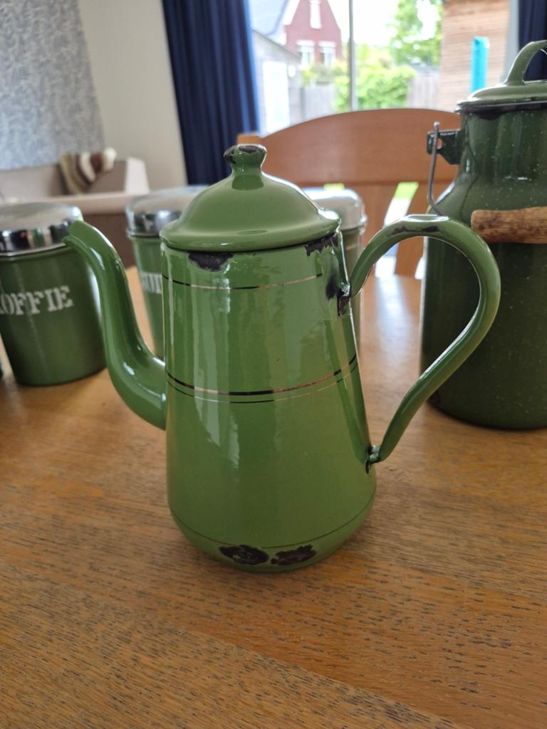 Vintage Groene Emaille Koffiepot - Brocante Stijl, Antiek en Kunst, Antiek | Emaille, Ophalen of Verzenden