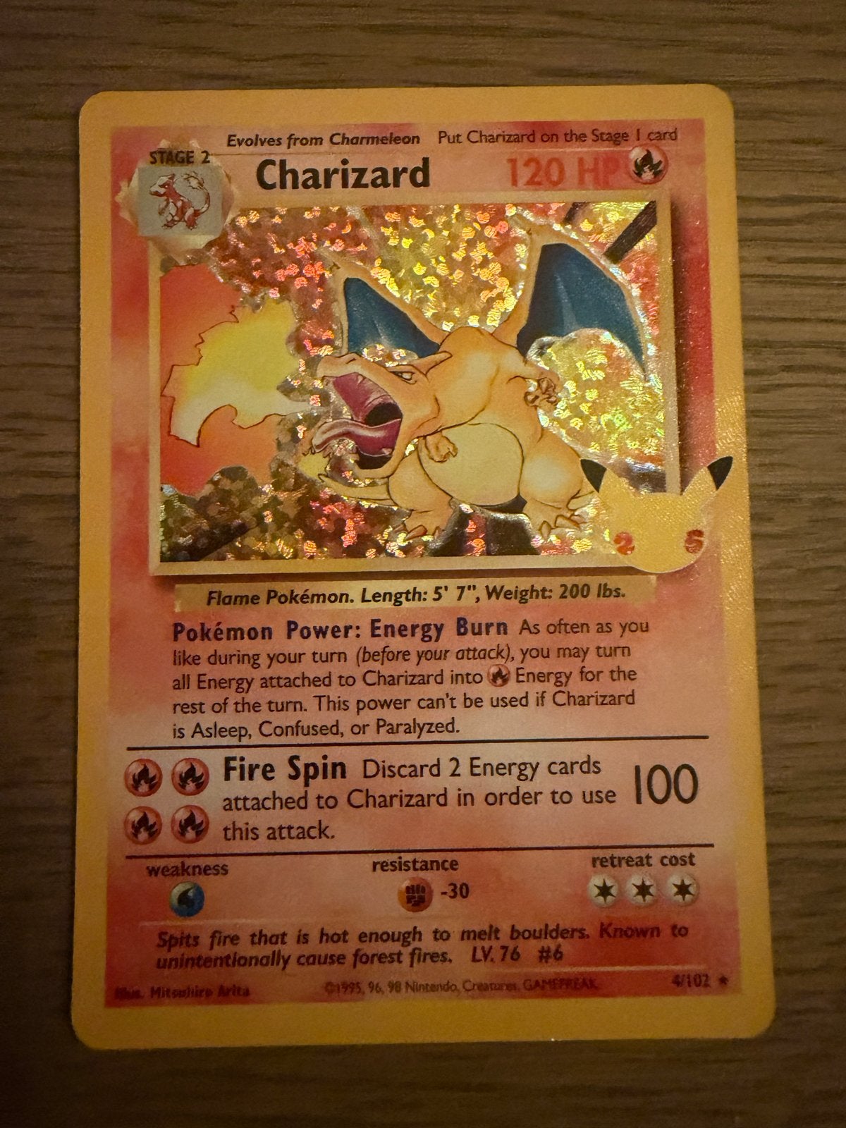 Pokémon Kaart Charizard 4/102 Base Set Holo, Ophalen, Gebruikt, Losse kaart, Foil