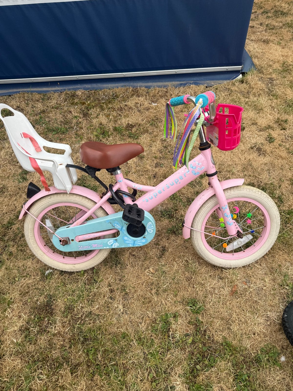Roze 14 inch kinderfiets met zitje, Fietsen en Brommers, Fietsen | Kinderfietsjes, Ophalen, Gebruikt, Terugtraprem, Minder dan 16 inch