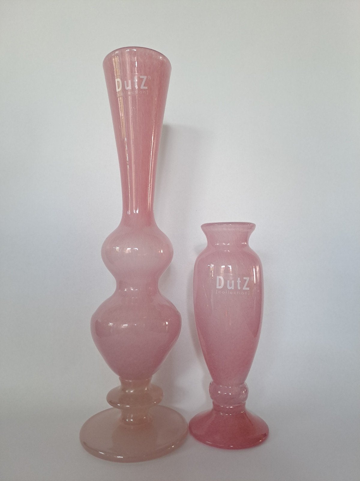 Mooie set DutZ vazen, mondgeblazen roze glas, 28 cm, Handgemaakt, Ophalen of Verzenden, Roze
