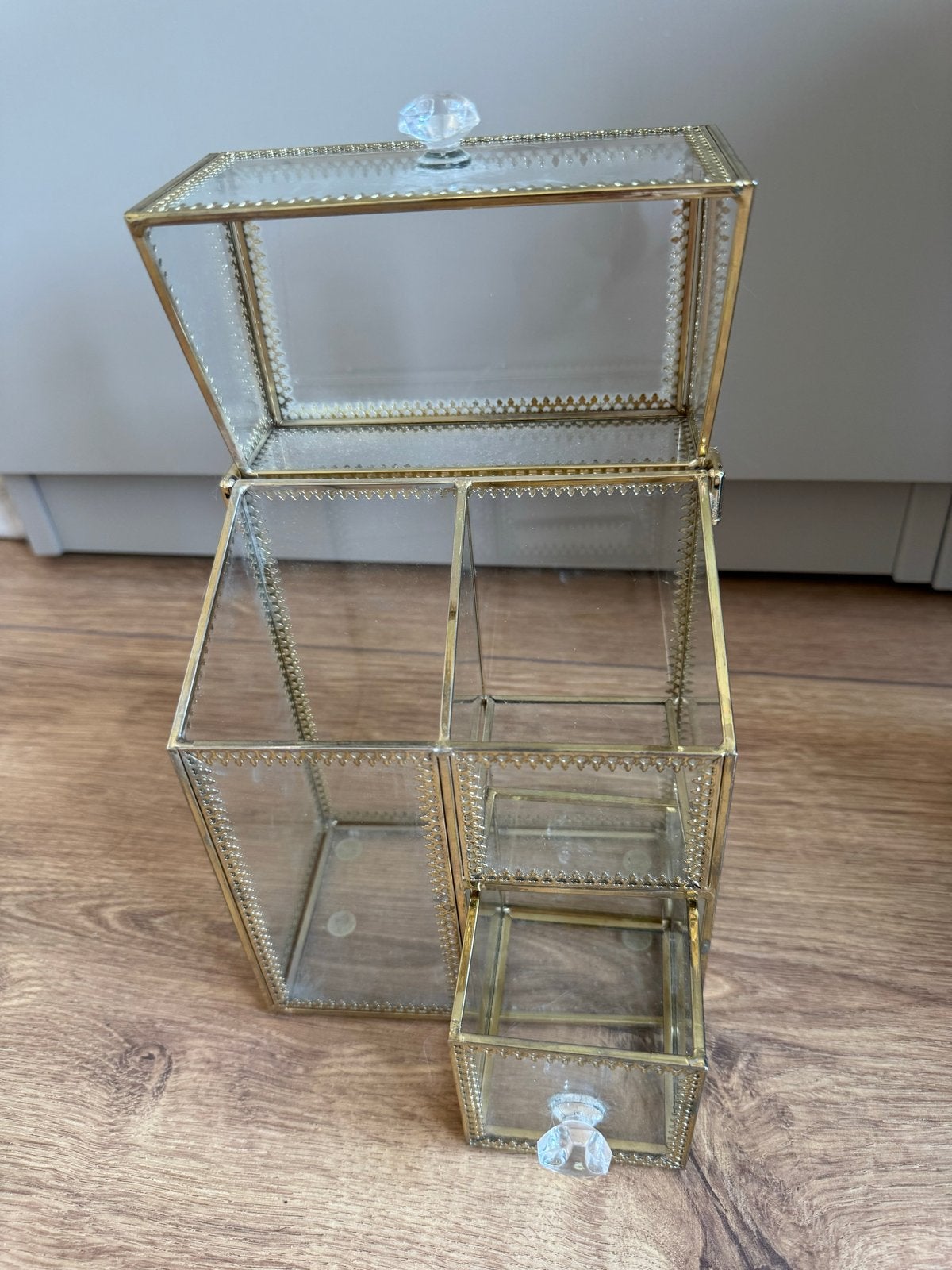 Glazen make-up organizer met goudkleurige rand, Ophalen, Zo goed als nieuw, Overige kleuren, Hardcase