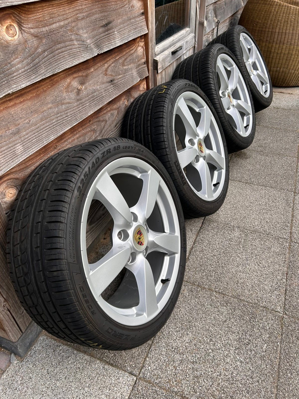 Porsche 987 Cayman breedset velgen 18 inch met zomerbanden, Auto-onderdelen, Banden en Velgen, Ophalen, 18 inch, Banden en Velgen