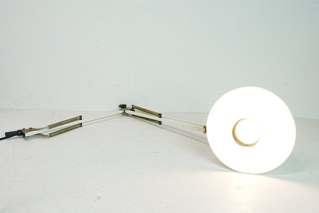 Vintage witte jaren 60 sharnierlamp met klembevestiging., Bureaulamp, Vintage, Wit, Zo goed als nieuw