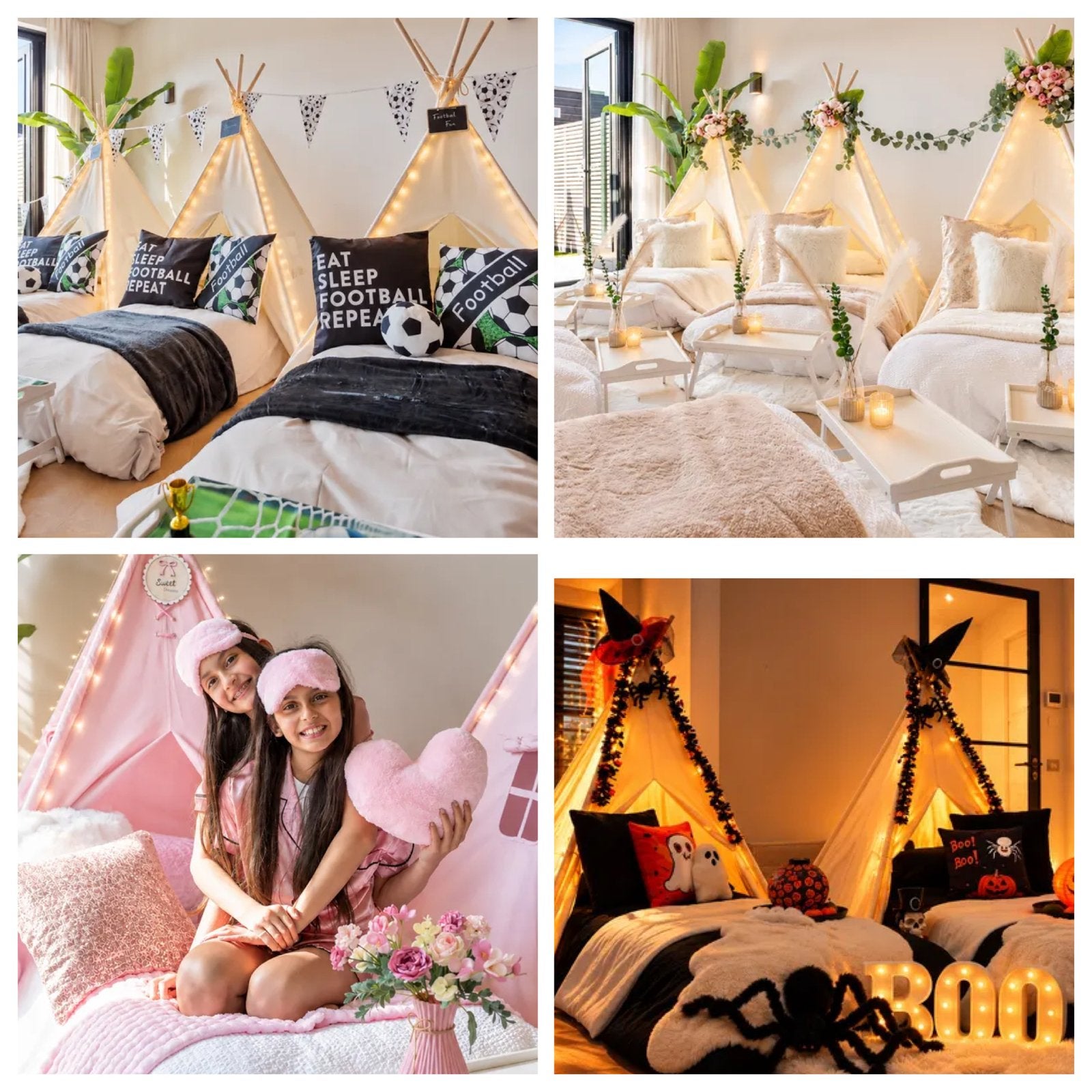Slaapfeestje in een tipi, pyjama feestje, tipi tent feestje