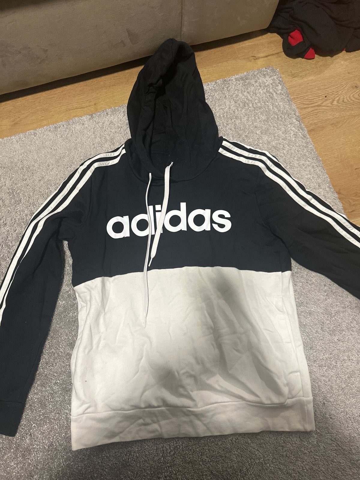 Adidas Pullover Maat L Zwart/Wit met Capuchon, Ophalen of Verzenden, Gedragen, Maat 42/44 (L), Zwart