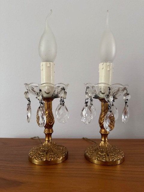 2 tafellampjes, verguld messing, kristal, Italiaans, jr 50, Ophalen of Verzenden