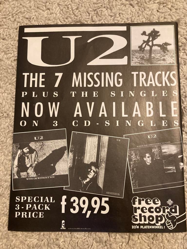 Paginagrote A4 advertentie U2 cd singles release, Cd's en Dvd's, Ophalen of Verzenden
