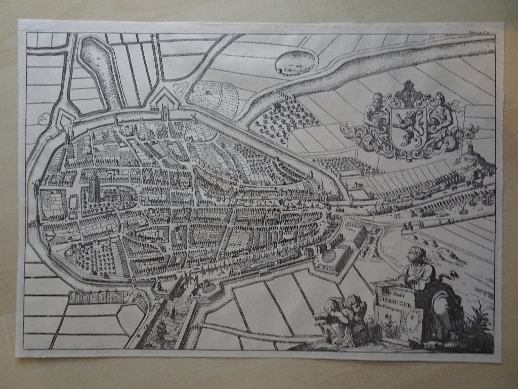 gravure plattegrond Zierikzee, Zeeland, Jan Luyken 19e eeuw, Antiek en Kunst, Ophalen of Verzenden, Cartografie, Gravure, Origineel