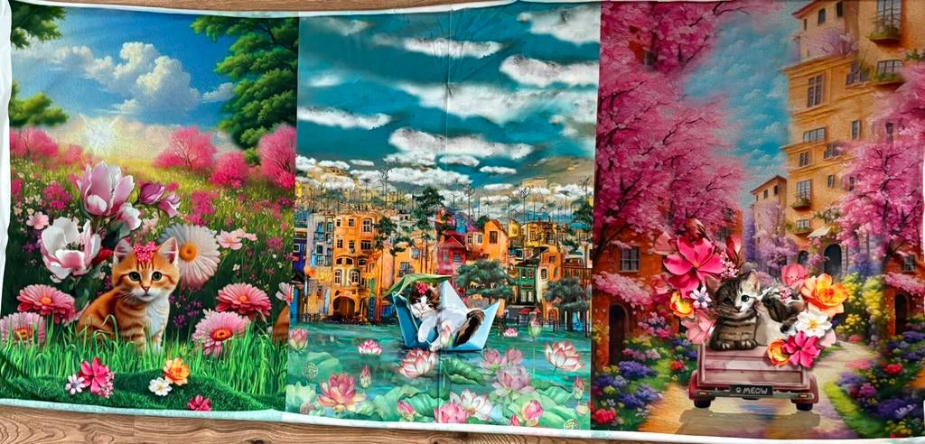 Paneelstof poezen (3 afbeeldingen) 75x150cm, 120 cm of meer, Nieuw, Ophalen of Verzenden, Katoen