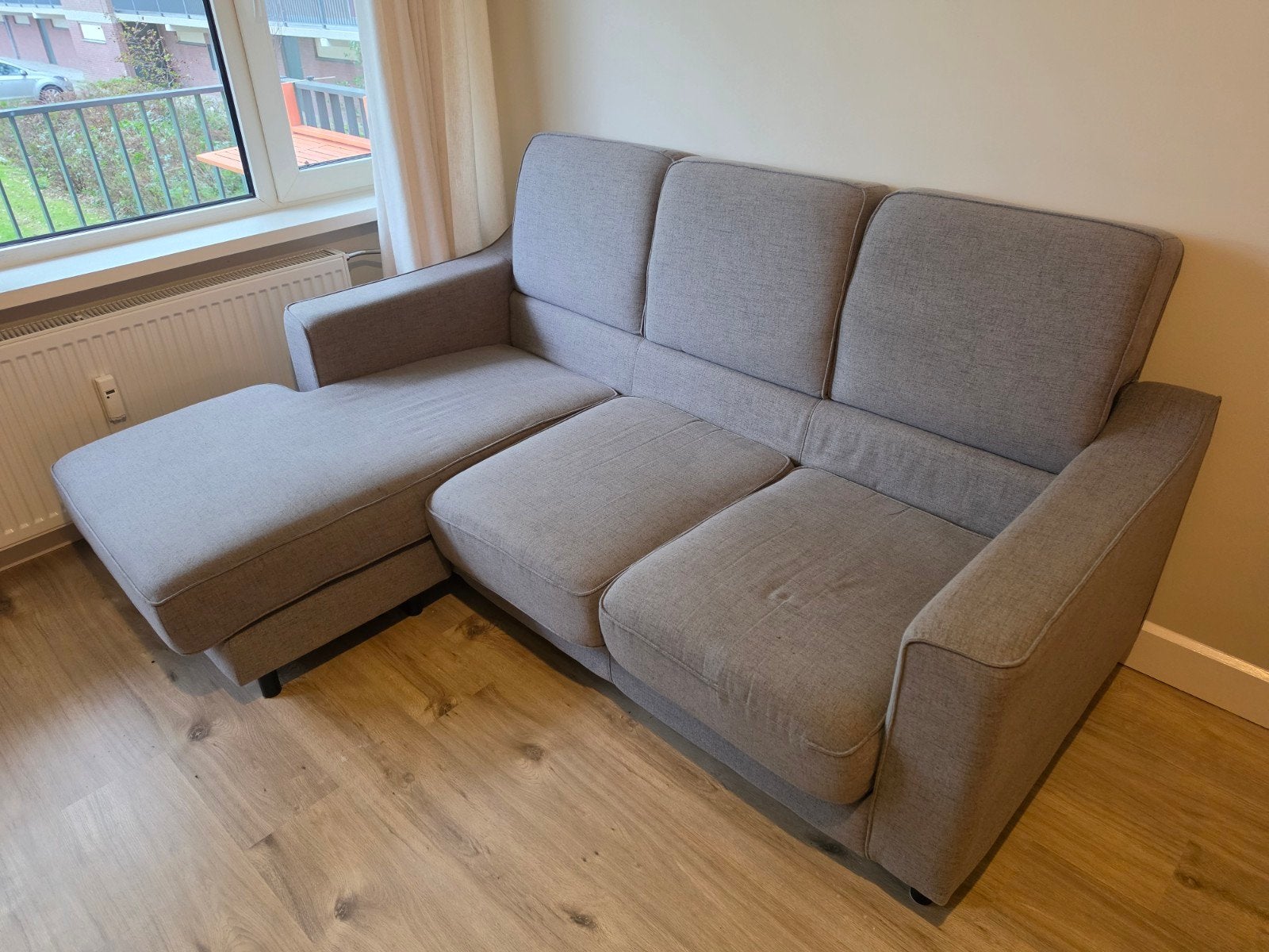 Grijze hoekbank met chaise longue, Ophalen, 150 tot 200 cm, Hoekbank, Driepersoons