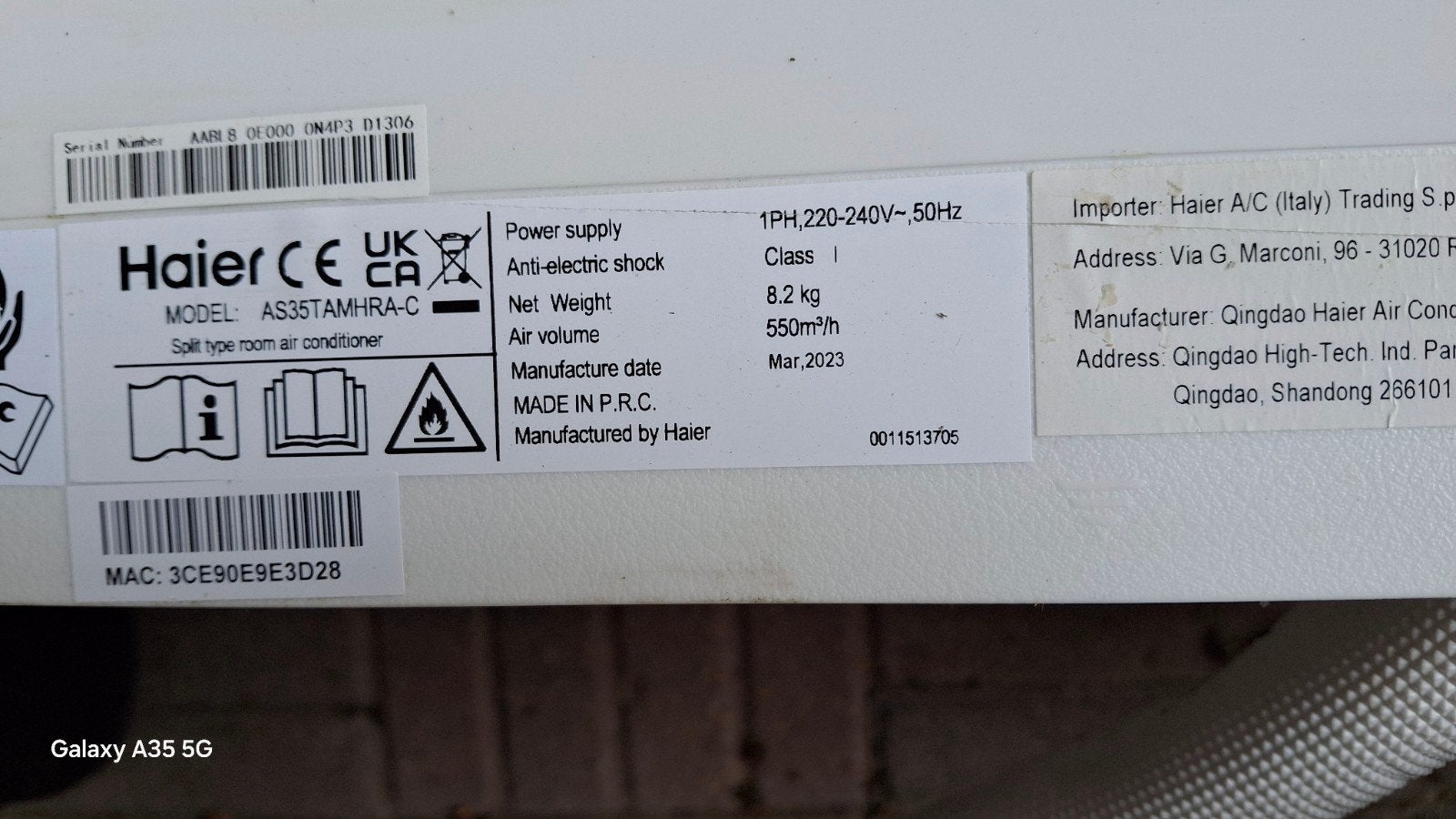 Split airco 3,5kW, Ophalen, 3 snelheden of meer, Zo goed als nieuw, Afstandsbediening