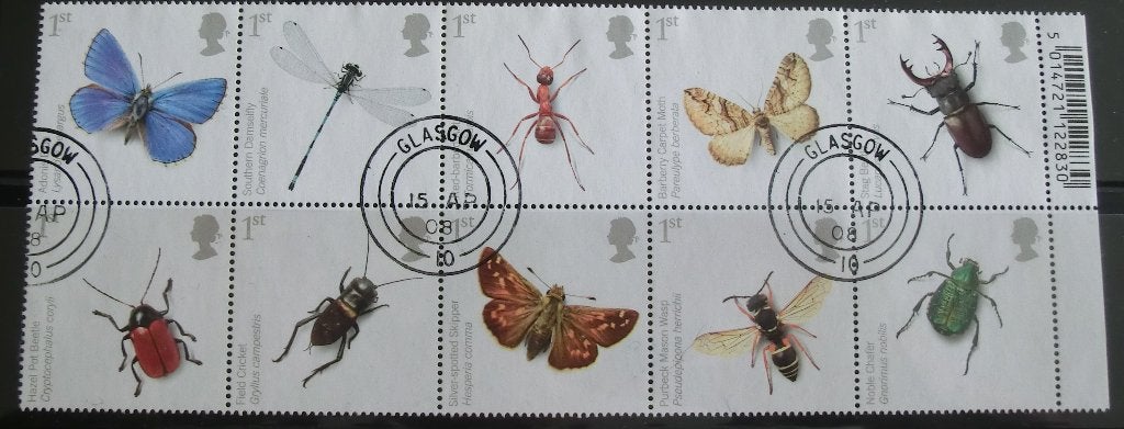 Insects blok van 10 cpl set gest, Ophalen of Verzenden, Gestempeld