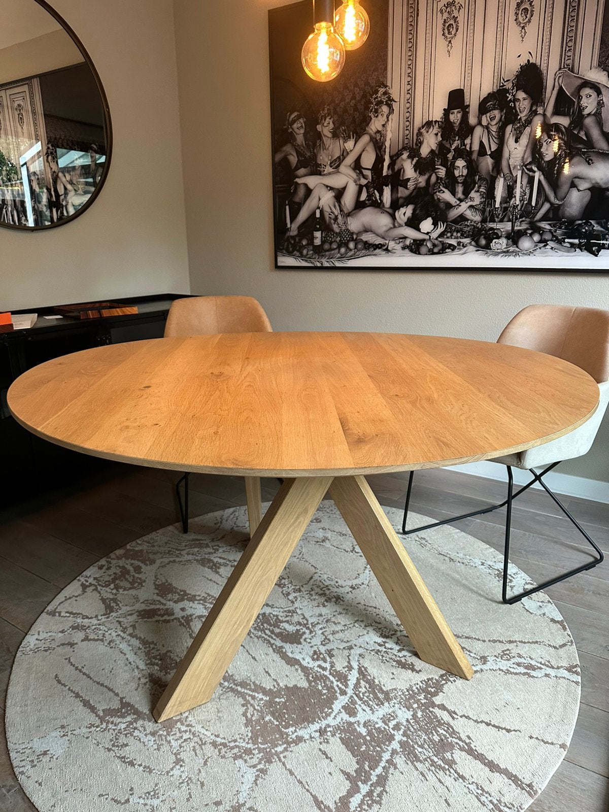 Goossens eettafel Het Gesprek – rond Ø140 cm – eiken naturel, Ophalen, Zo goed als nieuw, Rond, 100 tot 150 cm