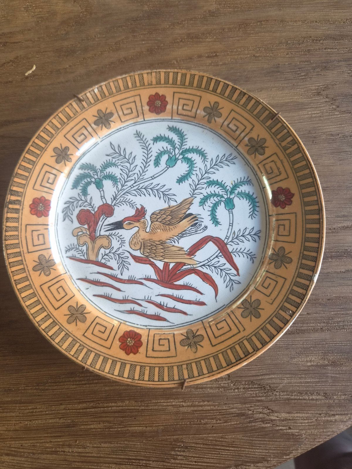 Antiek Maastricht Panama wandbord met vogelmotief, Ophalen