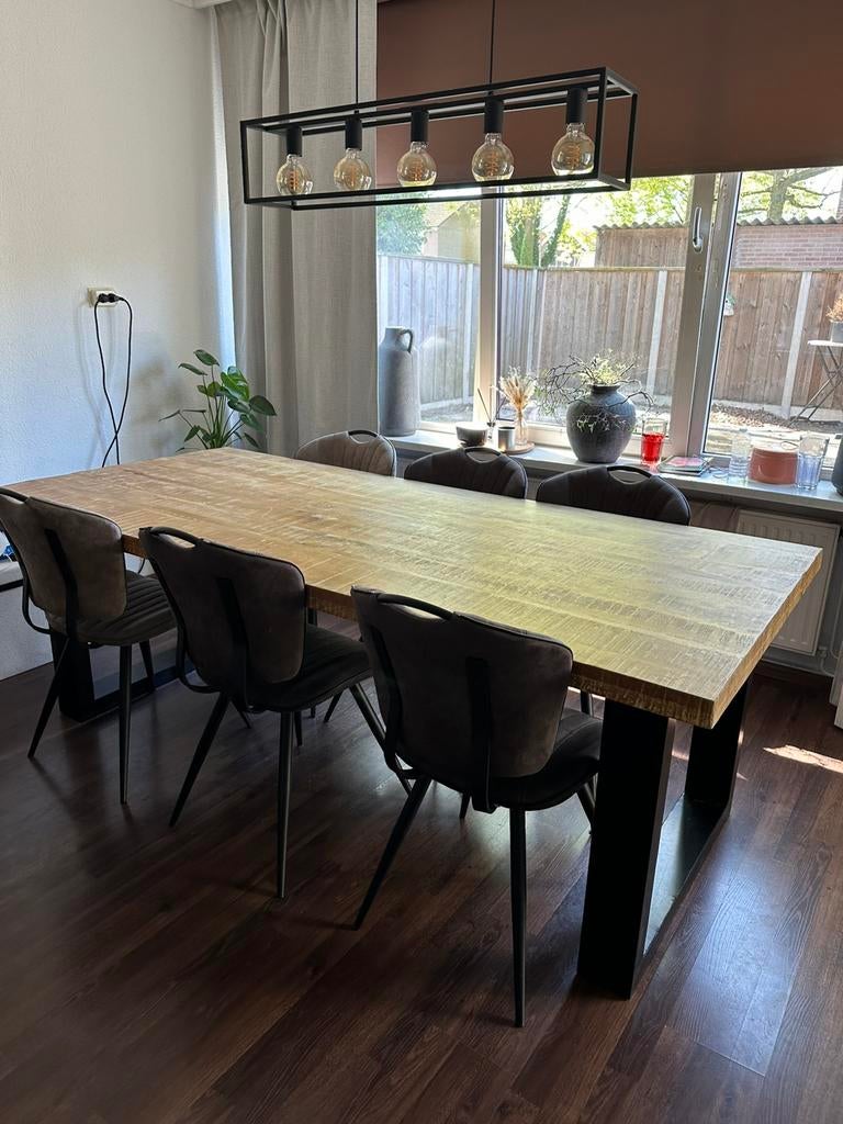 grote eettafel met 6 stoelen, Huis en Inrichting, Tafels | Eettafels, Ophalen, 100 tot 150 cm, 200 cm of meer, Zo goed als nieuw