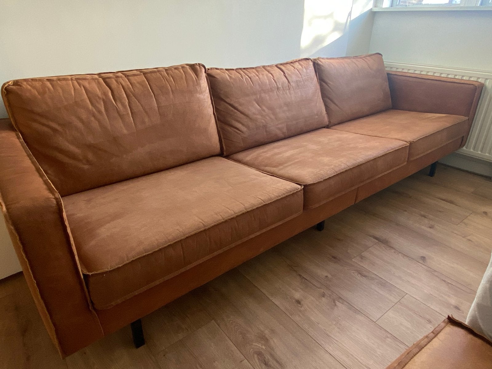 BePureHome Rodeo 3-zits bank en poef cognac, Ophalen, 250 tot 300 cm, Gebruikt, Driepersoons