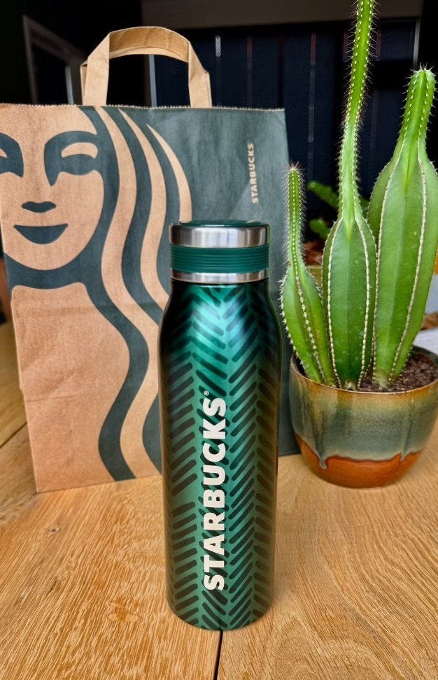 Starbucks Herringbone Green Travel Bottle / thermosfles, Thermoskan, Nieuw, Ophalen of Verzenden, Overige stijlen