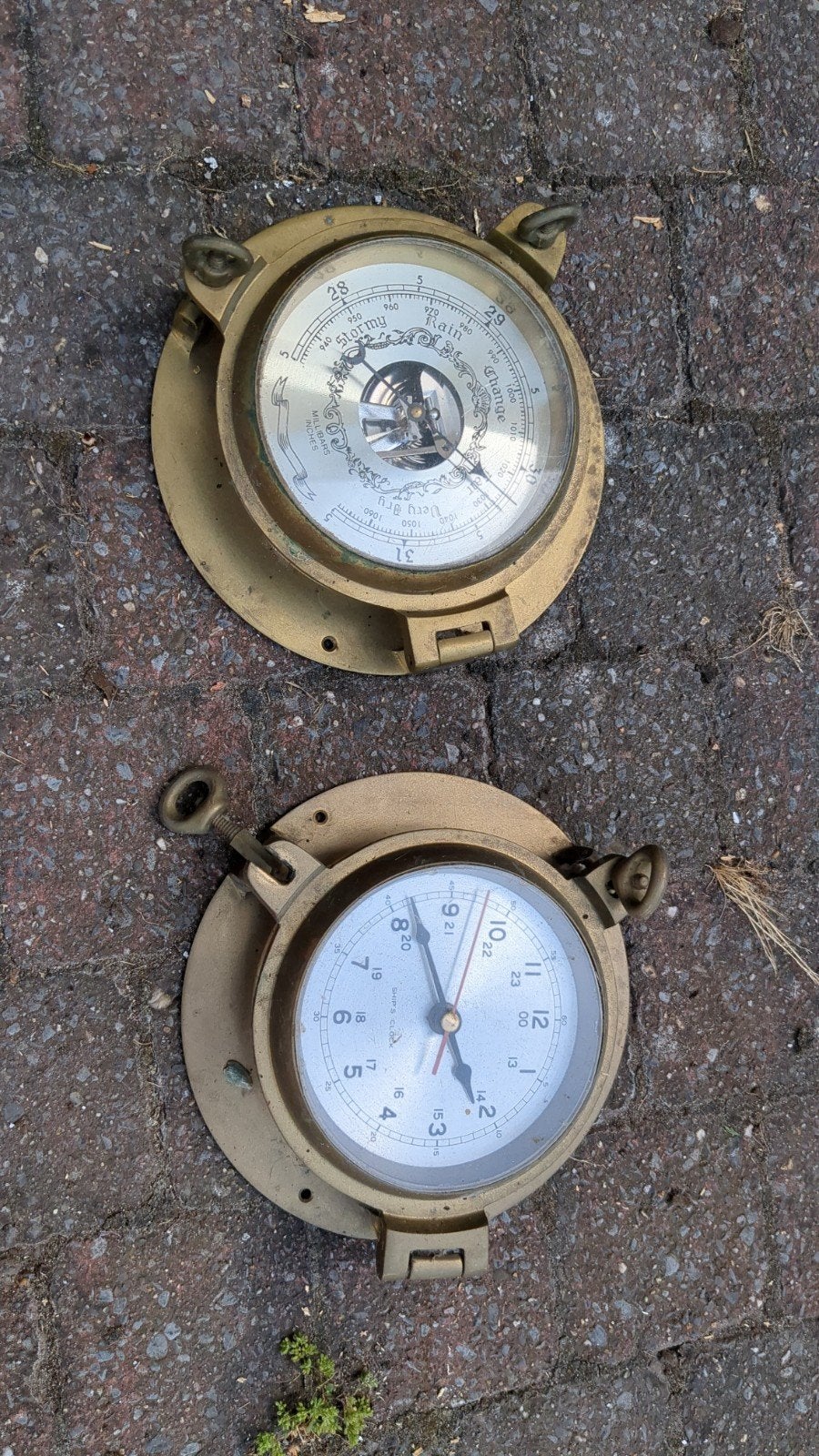 Vintage scheepsklok en barometer set, Ophalen