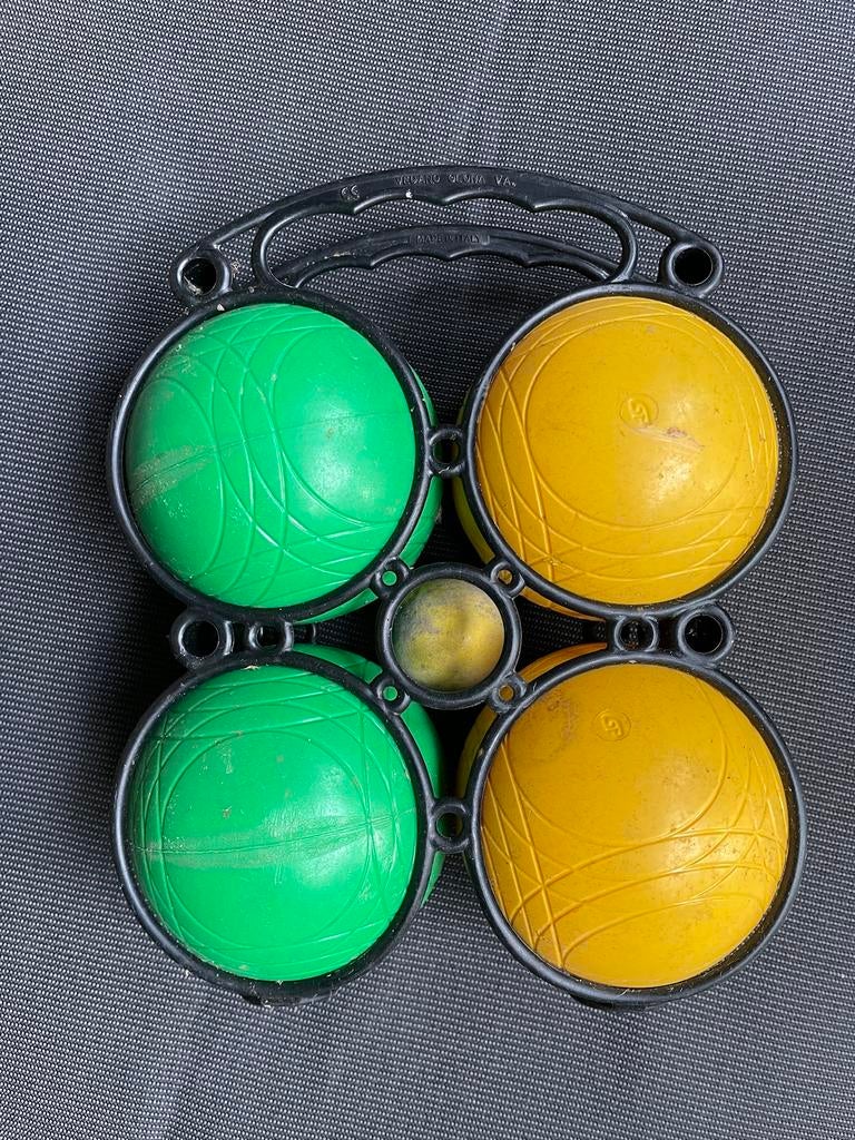 Jeu de boules kinderspeelgoed set 4 ballen geel groen, Ophalen of Verzenden