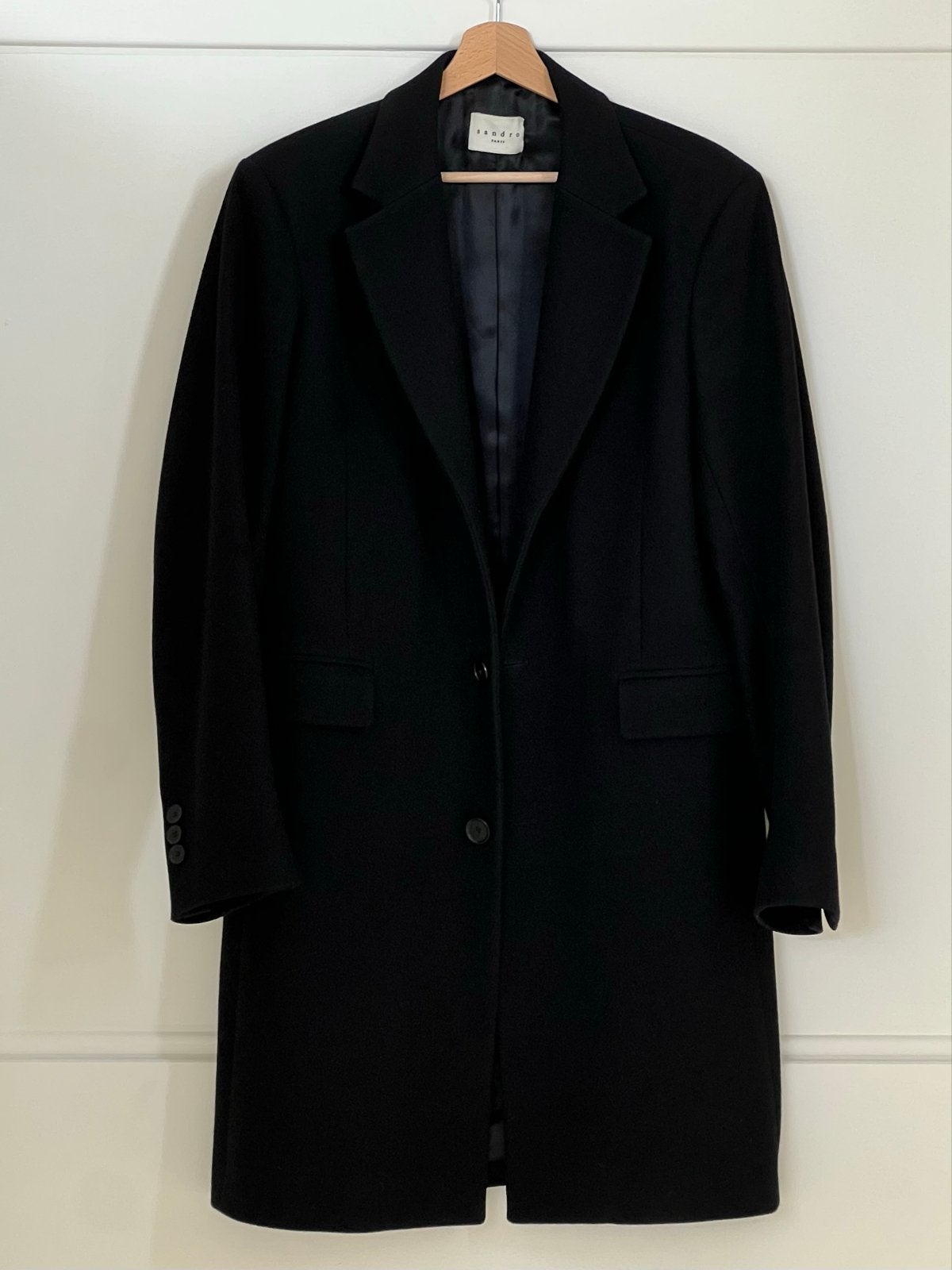 Sandro Heren Overjas Zwart Wol Cashmere Maat M, Ophalen of Verzenden, Zo goed als nieuw, Maat 48/50 (M), Zwart