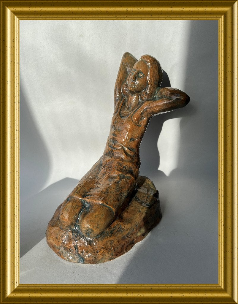 Vintage zwaar terracotta beeld: vrouw ⭐️, Ophalen of Verzenden, Handgemaakt, 20 - 50 cm, Steen of Keramiek