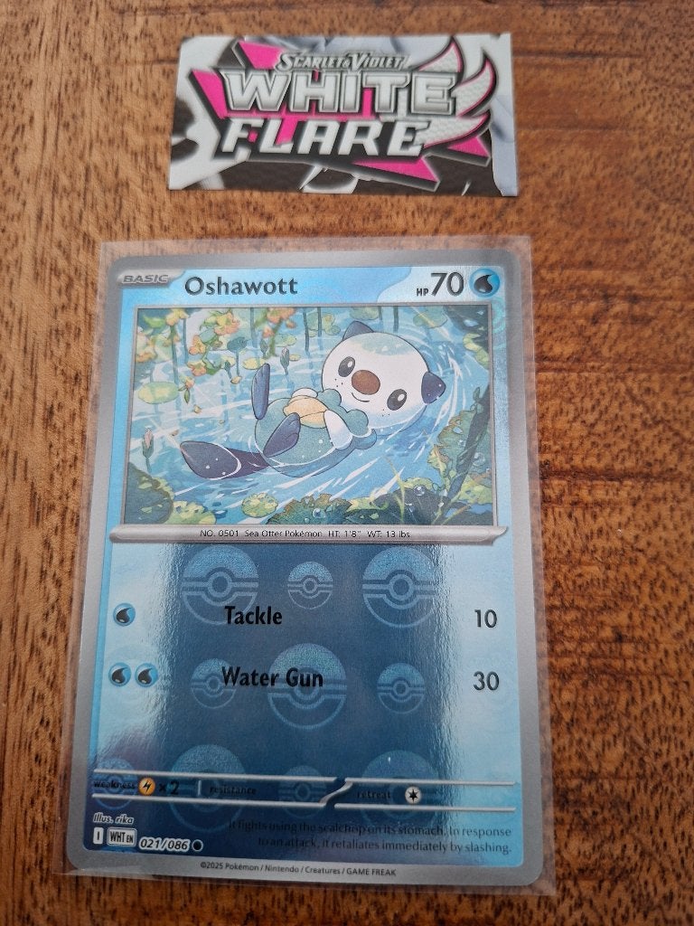 Pokemon Oshawott (pokeball) (021/082) – White Flare, Ophalen of Verzenden, Nieuw, Losse kaart, Foil