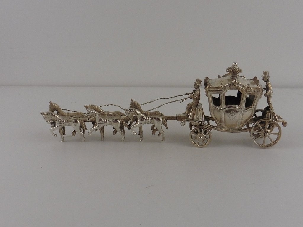 Zilveren miniatuur Gouden Koets met 6 paarden            Z67, Ophalen of Verzenden, Zilver