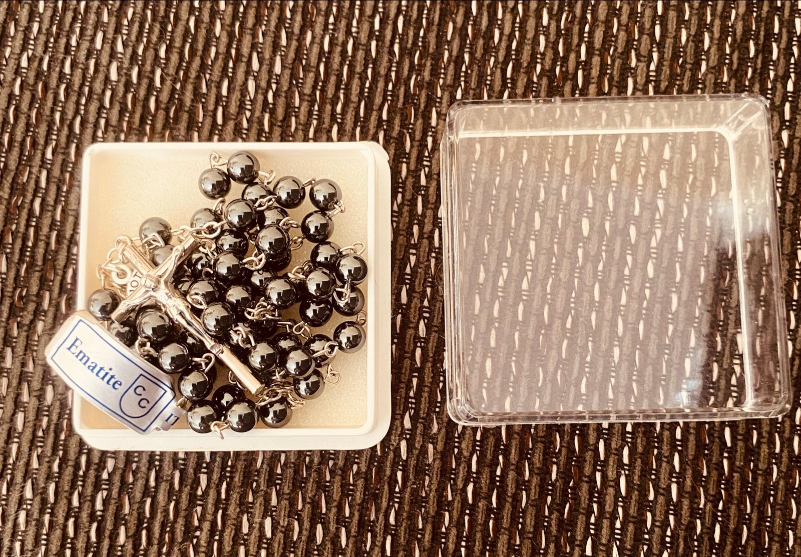 Gloednieuwe Hematiet Rozenkrans met Zilverkleurig Kruis, Met hanger, Zwart, Nieuw, Ophalen of Verzenden