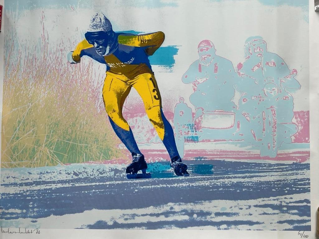 Henk van der Vet zeefdruk Elfstedentocht, Ophalen of Verzenden