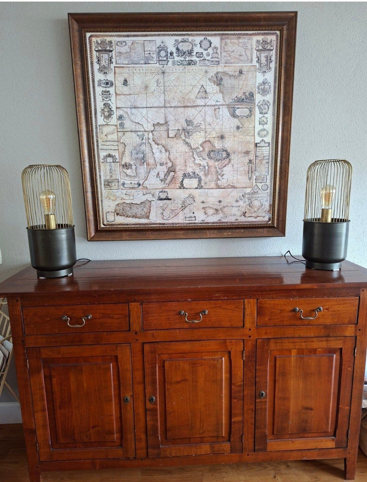 Grote vintage kaart van Europa – 100 x 100 cm – houten lijst, Ophalen, Zo goed als nieuw, Schilderij, 75 tot 100 cm