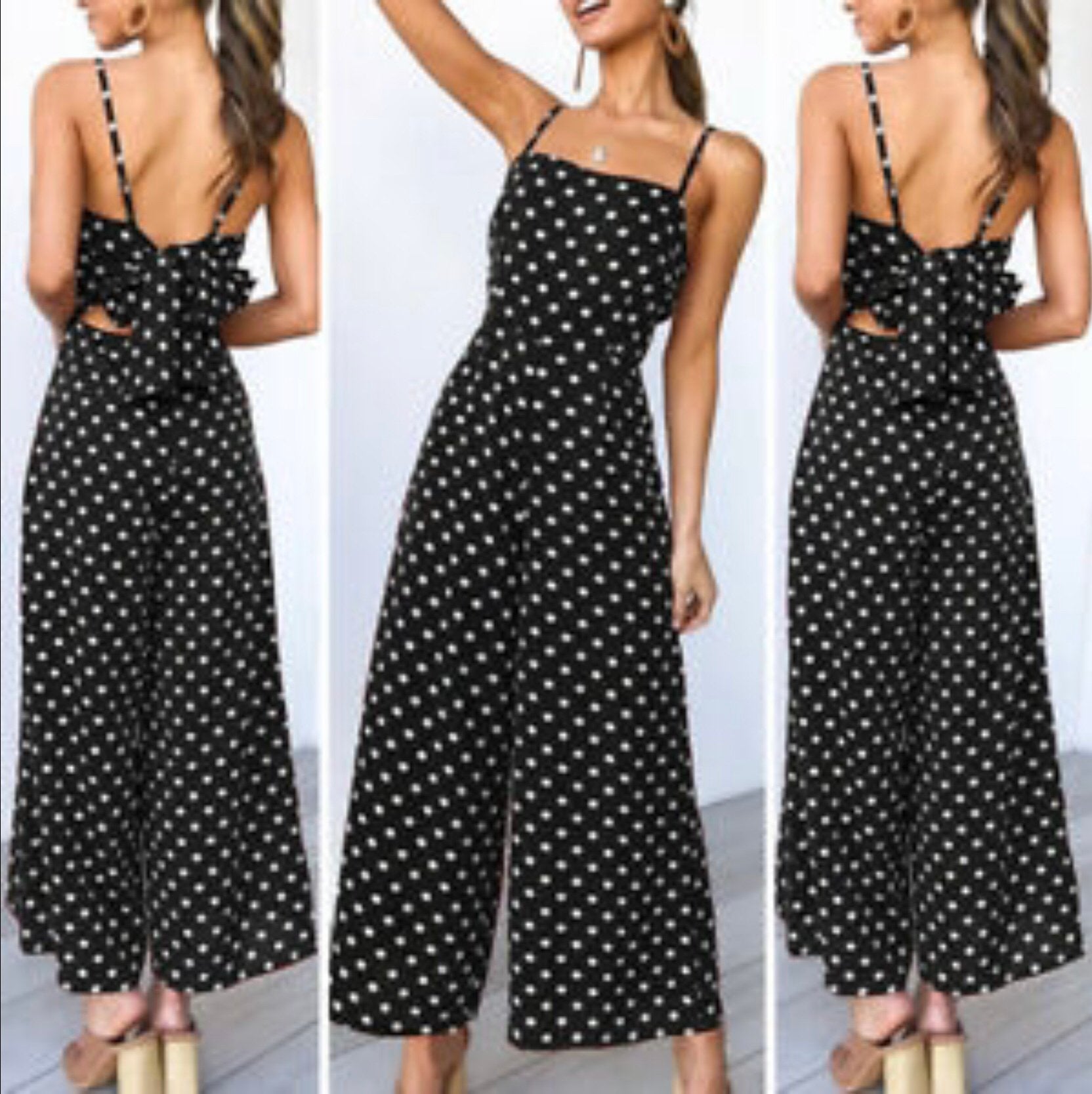 Pittige wijde jumpsuit zwart wit stippen mooi accent 1 maat, Verzenden, Nieuw, Meerkleurig