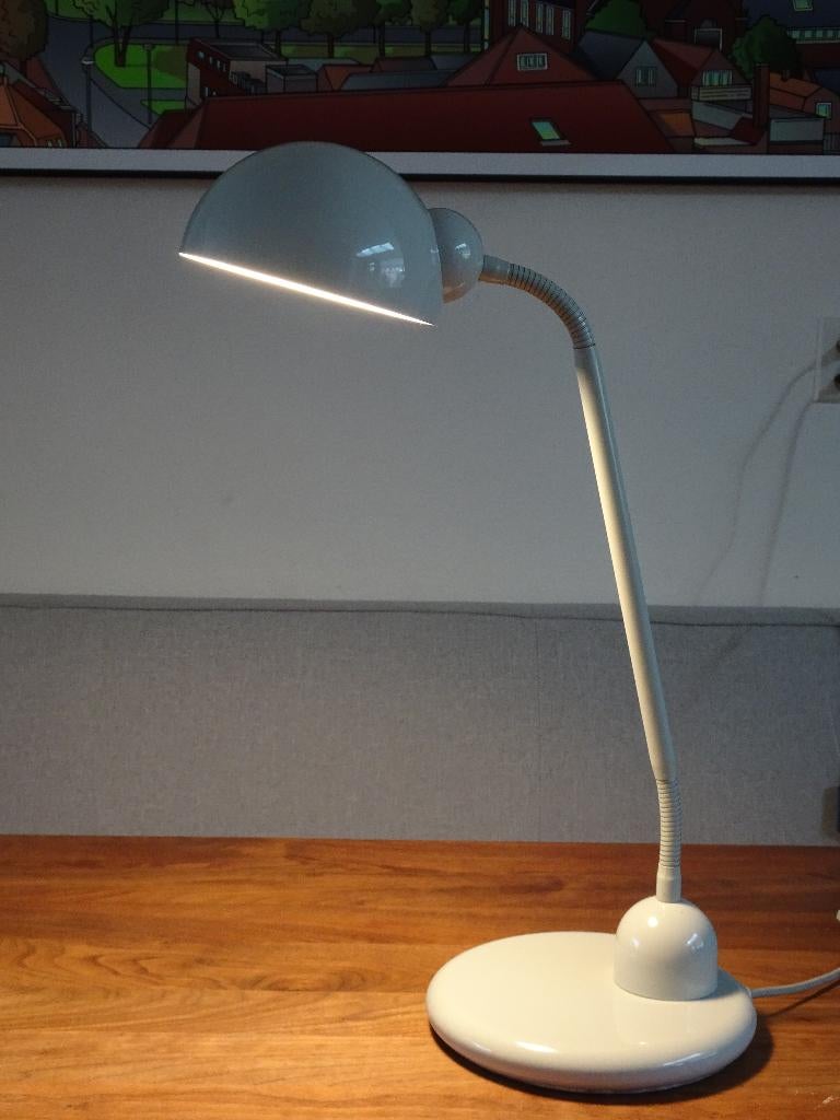 Lichtgrijze vintage bureaulamp gooseneck, Ophalen of Verzenden, Gebruikt, Metaal, Minder dan 50 cm