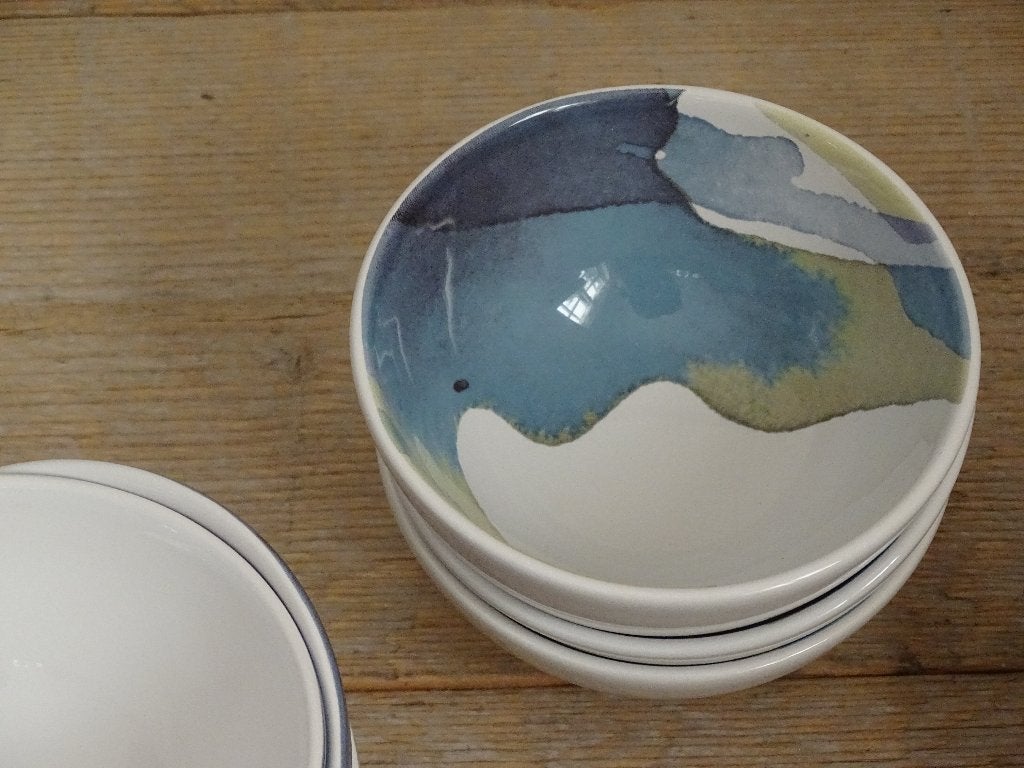 5x Kom, IKEA BEHAGA, blauw/groen aquarelpatroon, z.g.a.n., IKEA, Ophalen of Verzenden, Zo goed als nieuw, Kom(men)