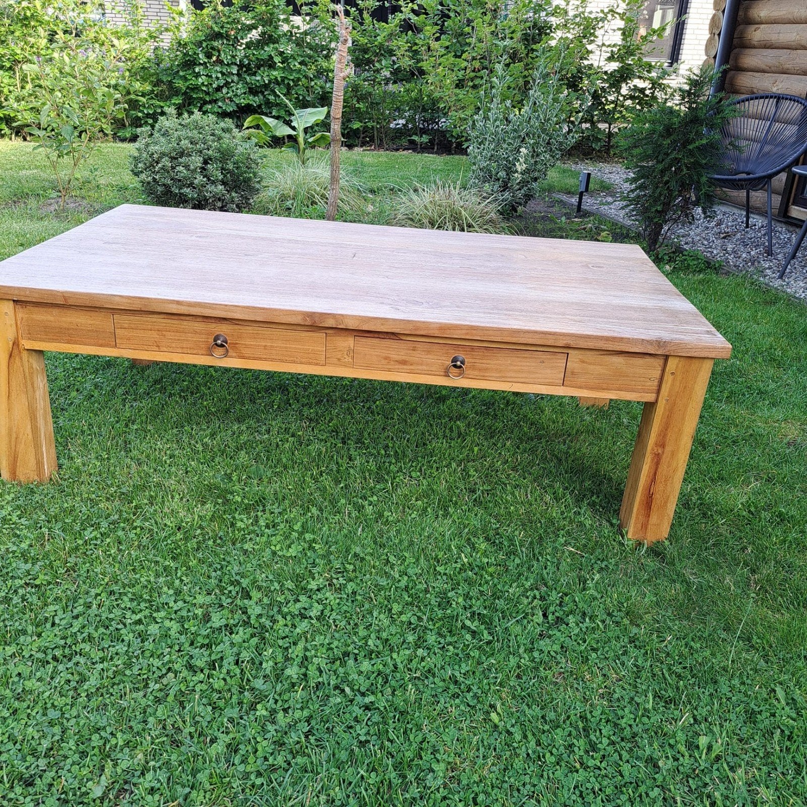Teak houten salontafel - 140x80x40 cm, Gebruikt, 100 tot 150 cm, Teakhout, Minder dan 50 cm