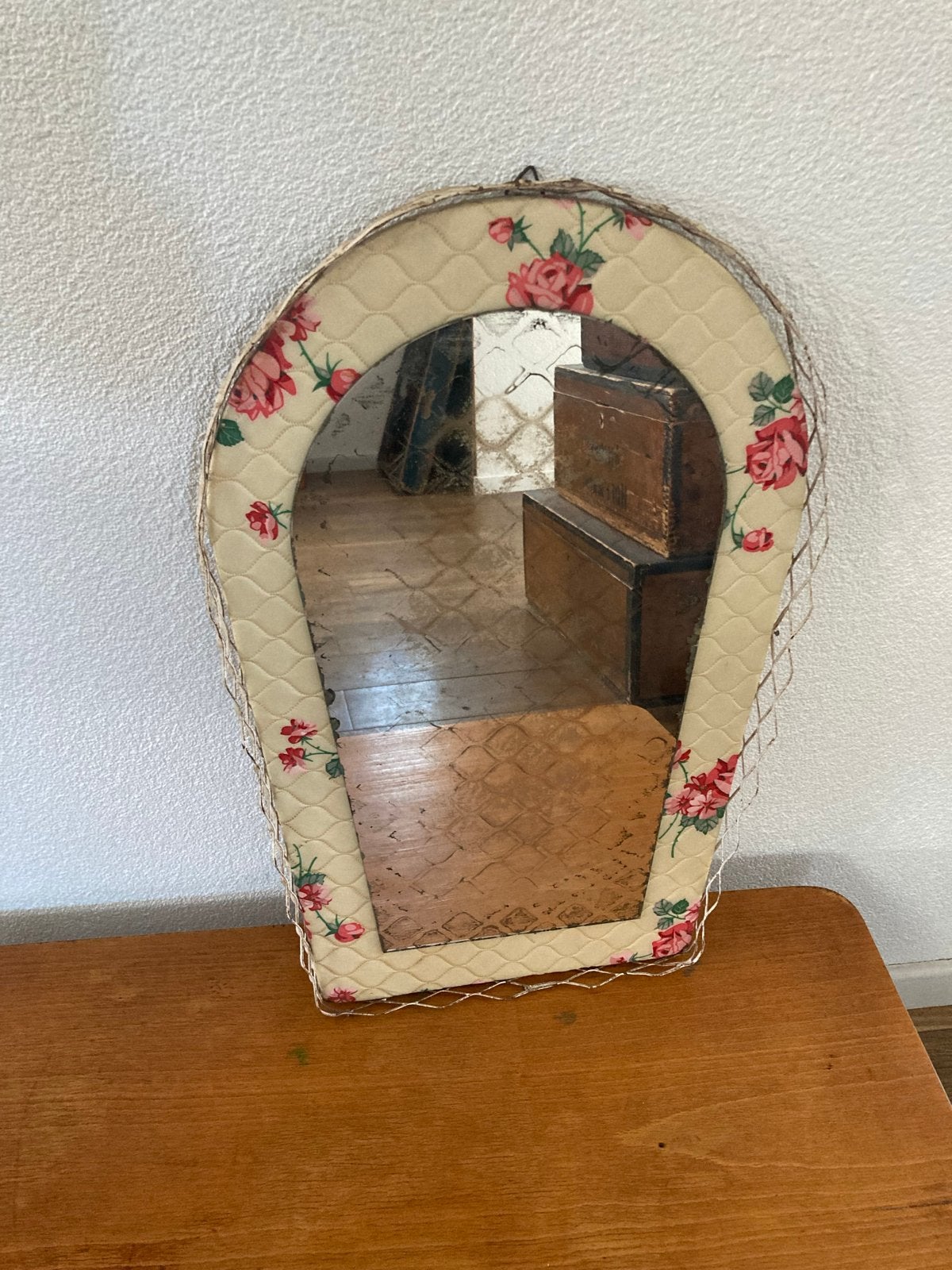 Vintage spiegel met rozenpatroon, Ophalen of Verzenden, Huis en Inrichting