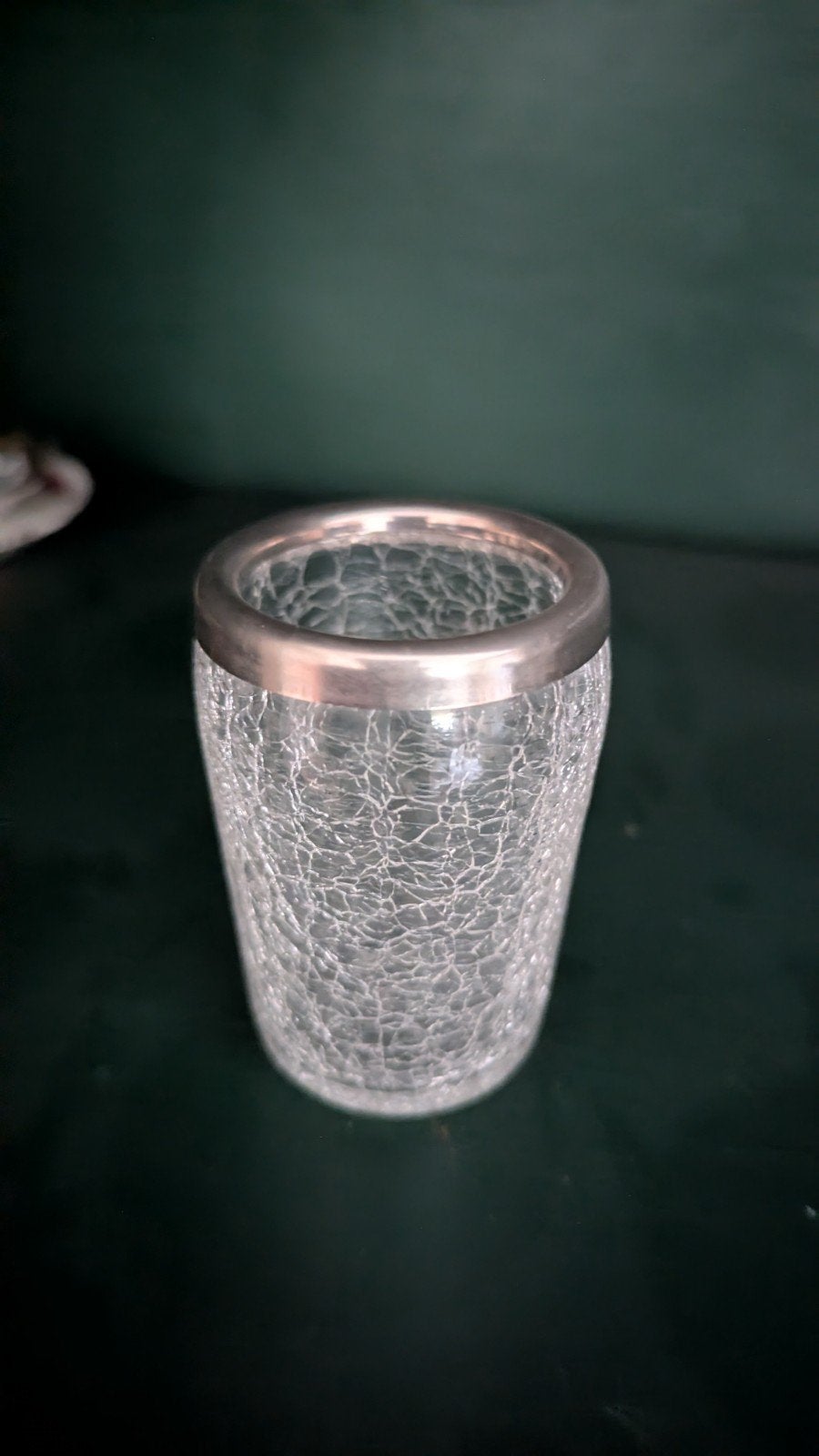 Vintage craquelé glas met zilveren rand, Ophalen of Verzenden