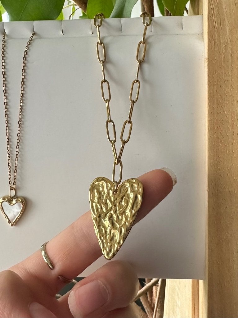 Roestvrijstalen hart ketting gehamerd goud, Verstelbaar, Verzenden, Nieuw, Goud